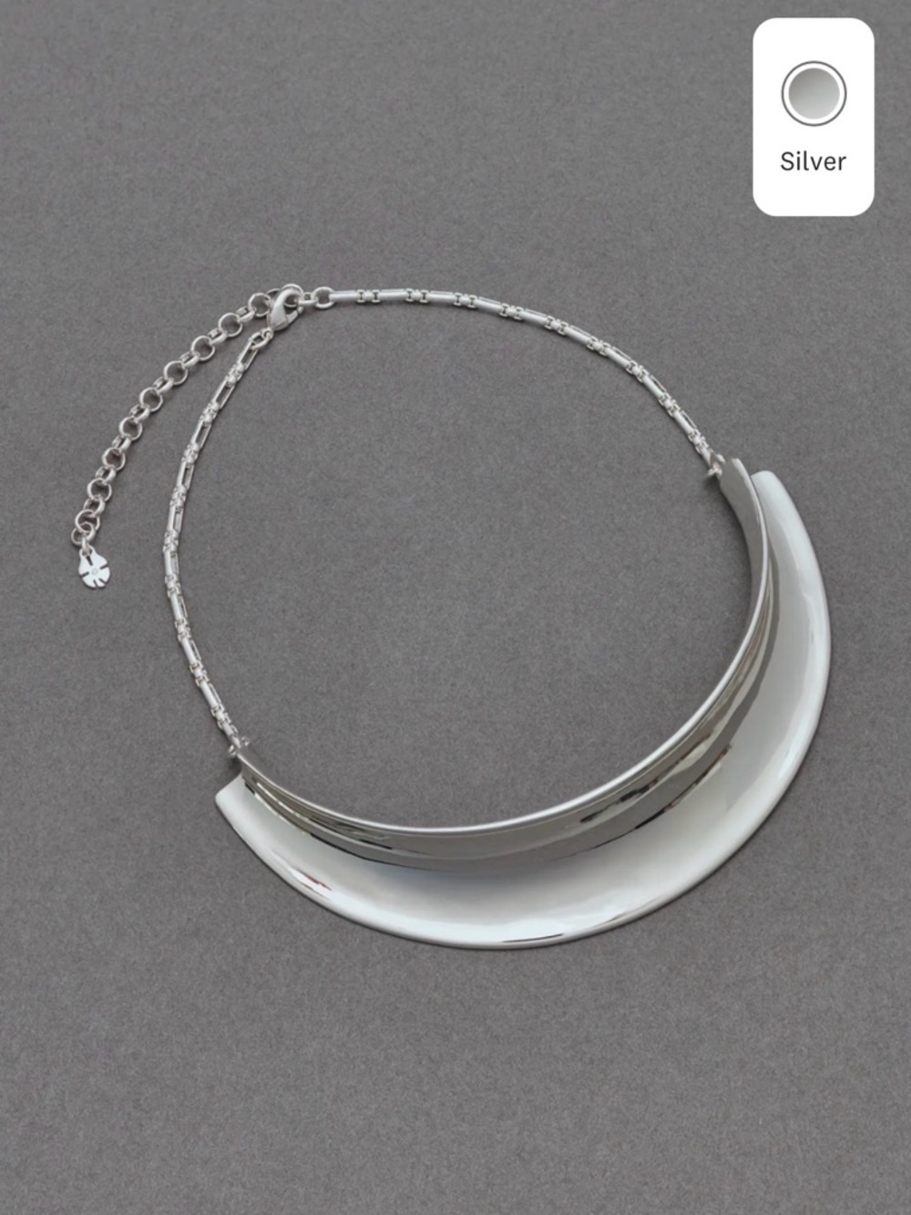 NWT Lucky Brand Chunky Silver Tone Crescent Moon Collar Necklace Adjustable